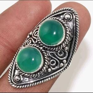 New Green Onyx Silver Ring.